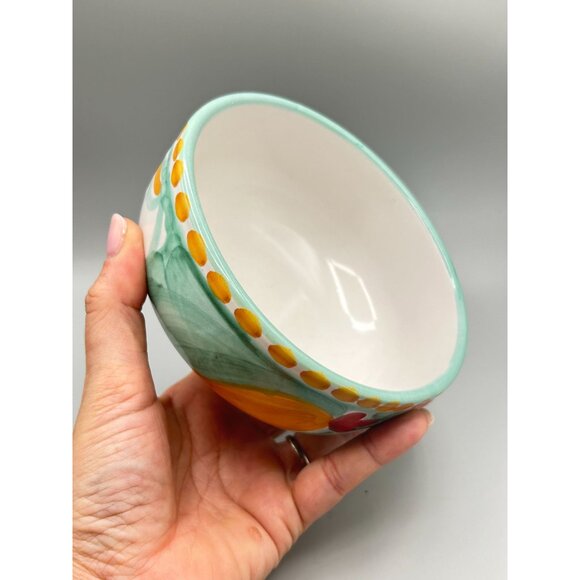 Hand Painted Solimene White Rabbit Cereal Soup Bowl Vietri Italy Mint Green - Picture 8 of 12